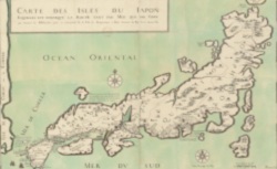 Carte des Isles du Iapon Esquelles est remarqué la Route tant par Mer que par Terre que tiennent les Hollandois pour se transperter de la Ville de Nangasaqui a Iedo demeure du Roy de ces mesmes Isles, 1650, CPL GE C-2312