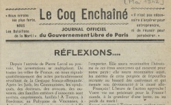 Accéder à la page "Coq enchaîné (Le) Journal officiel du Gouvernement libre de Paris (Les bataillons de la mort)"