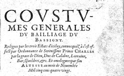 Accéder à la page "Coustumes générales du bailliage du Bossigny "