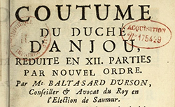 Accéder à la page "Coutume du duché d'Anjou, réduite en XII parties par nouvel ordre"