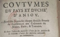 Accéder à la page "     Coutumes du pays et duché d'Anjou"