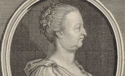 Portrait d'Anne Lefèvre femme d'André Dacier, en buste, deprofil, dirigé à droite dans une bordure ovale : 