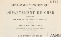 Accéder à la page "Dictionnaire topographique du Cher"