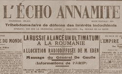Accéder à la page "L'Écho annamite : organe de défense des intérêts franco-annamites"