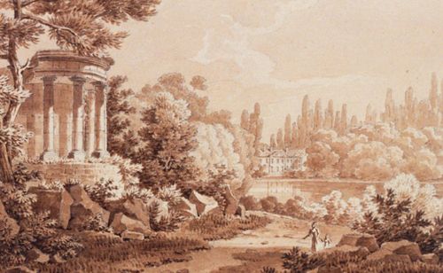 Vue du parc d'Ermenonville prise du temple de la Philosophie. Oise : dessin / L. Goblain del.