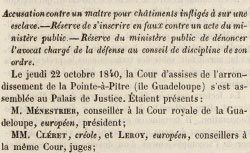 Cour d'assises de la Pointe-à-Pitre (île Guadeloupe). Session d'octobre 1840