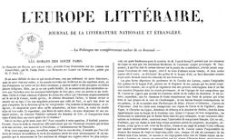 Accéder à la page "Europe littéraire (L') : journal de la littérature nationale et étrangère"