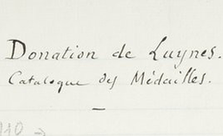 Accéder à la page "Inventaire et catalogue manuscrits de la collection de Luynes (1862)"