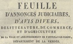 Accéder à la page "Feuille d'annonces judiciaires, d'avis divers, de littérature, de commerce et d'agriculture de la ville et arrondissement de Fontenay-le-Comte"