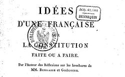Idées d’une Française sur la constitution faite ou à faire de Fanny Raoul