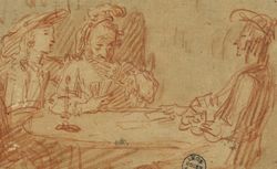 Joueurs de cartes. dess. : Sanguine, Watteau