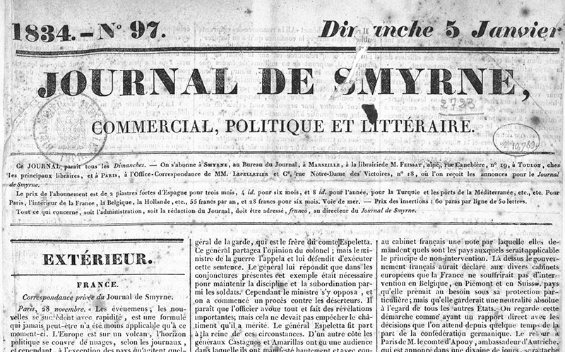 Accéder à la page " Journal de Smyrne (1831-1842)"