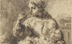 La bouillie : femme faisant manger son enfant : estampe (3ème état) / J.F. Millet, 1861