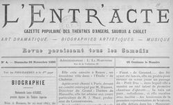 Accéder à la page "Entracte (L') : gazette populaire des théâtres d'Angers, Saumur et Cholet "