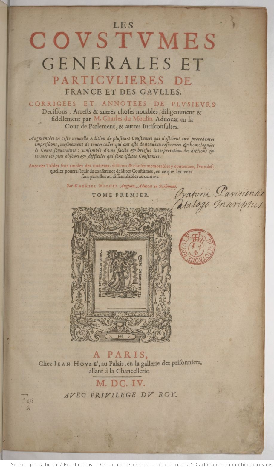 Accéder à la page "Coustumes generales et particulieres de France et des gaulles. Tome premier, 1604"