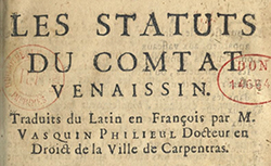 Accéder à la page "Statuts du comtat Venaissin, Carpentras, 1700"