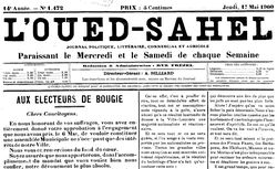 Accéder à la page "Oued-Sahel. Journal politique, littéraire, commercial et agricole (L')"
