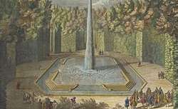 La Fontaine de l'Obélisque, cy-devant nommée la Salle des Festins, ou la Montagne d'eau, est placée dans un des bosquets des jardins de Versailles 