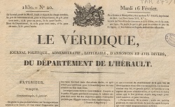 Accéder à la page "Le Véridique, journal du département de l'Hérault (Montpellier)"
