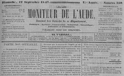 Accéder à la page "Le Moniteur de l'Aude (Carcassonne)"