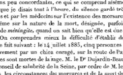 PASTEUR, Louis (1822-1895) Résultats de l'application de la méthode pour prévenir la rage après morsure
