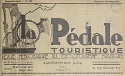 La Pédale touristique : revue hebdomadaire du cyclotourisme français, novembre 1937