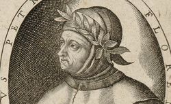 Portrait de Fr. Pétrarque en buste, de 3/4 dirigé à gauche, dans une bordure ovale sur laquelle on lit : Franciscvs Petrarcha florentinvs : [estampe]