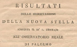PIAZZI, Giuseppe (1746-1826) Risultati delle osservazioni della nuova stella