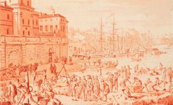 Port de Marseille : dessin, d'après Joseph Vernet, Dessin à la plume et lavis à l'encre sanguine