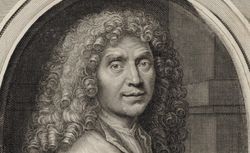Portrait de J. B. Poquelin de Molière, en buste, de 3/4 dirigé à droite, dans une bordure ovale, EST, RESERVE FOL-QB-201 (52)