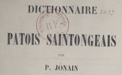Accéder à la page "Jônain, Dictionnaire du patois saintongeais"