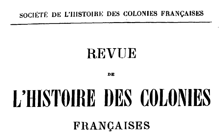 Accéder à la page "Revue de l'histoire des colonies françaises"