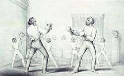      H. Lecour professeur de canne de baton et de boxe française tient ses salles (affiche - 1859)