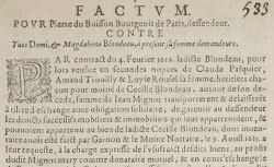 Factum pour Pierre Du Buisson, bourgeois de Paris, défendeur, contre Yves Demi et Madeleine Blondeau, à présent sa femme, demandeurs