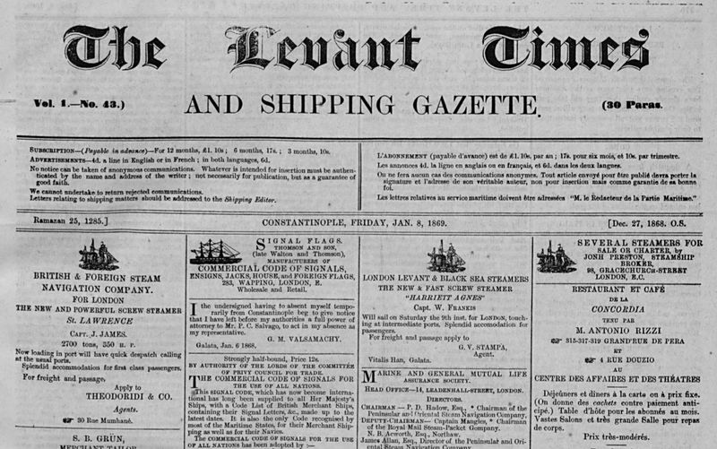Accéder à la page "The Levant times and shipping gazette (18..-....)"