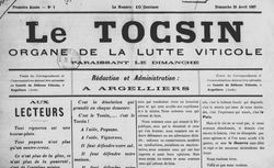Accéder à la page "Tocsin (Le) :  organe de la lutte viticole, paraissant le dimanche"