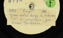 Accéder à la page "Yewo wostro dokpo le hiheme : chant de consolation ; Mele amesie : chant de consolation d'un orphelin / Denis Huedakor, chant solo homme ; acc. de cloches de fer"