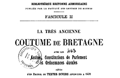 Accéder à la page "La très ancienne coutume de Bretagne, avec les assises, constitutions de parlement et ordonnances ducales"