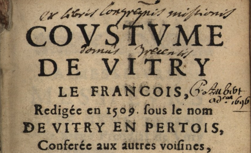 Accéder à la page "Coustume de Vitry-le-François, rédigée en 1509 sous le nom de Vitry-en-Pertois..."
