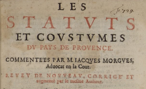 Accéder à la page "Les statuts et coustumes du pays de Provence..."