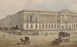 Façade du Louvre en face de l'église Saint-Germain-l'Auxerrois, dessin, 1830