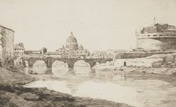 Rome, le Château Saint-Ange, d'après Corot : estampe, 4ème état, n° 2, tiré à 8, gravure de H. Guérard