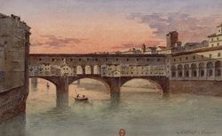 Ponte Vecchio Firenze : [vue du Ponte Vecchio et de l'Arno à Florence] : [peinture] / J. Vervloet 