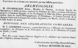Papier de J.-Fr. Champollion, Cours d'égyptologie au Collège de France, NAF 20343