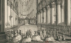 Accéder à la page "François-Denis Née, Vue intérieure de Notre Dame, au moment de l'arrivée de la Reine, pour l'action de grâce de la Naissance de Mgr. le Dauphin, 1781"