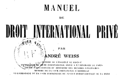 Accéder à la page "Weiss, André. Manuel de droit international privé : supplément loi sur la nationalité "