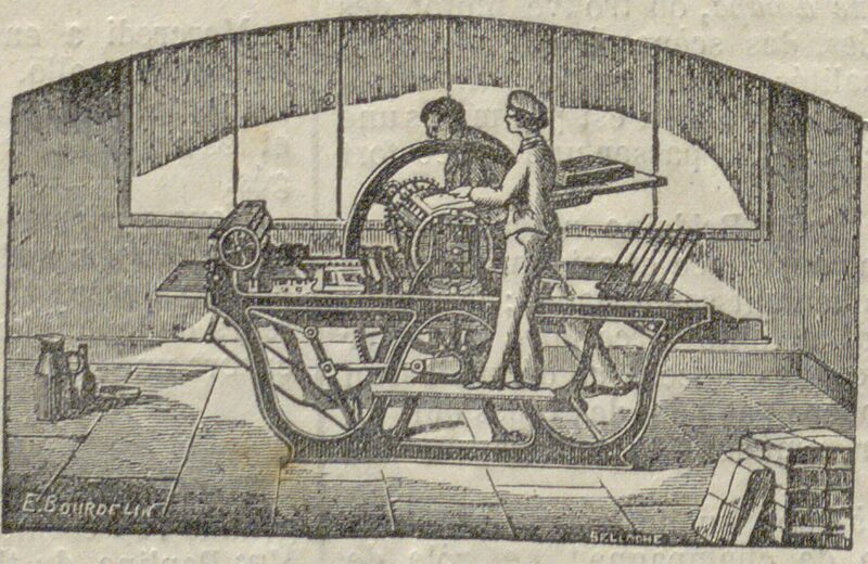 Imprimerie Macabiau-Vidallet, 25 rue Bessières, Montauban. Image publiée à Montauban le 26 juin 1880 dans le journal : Le Glaneur montalbanais