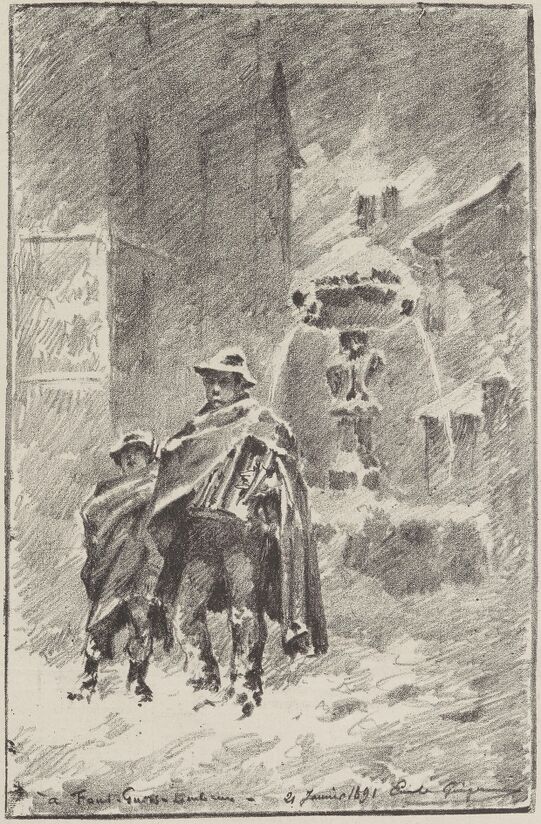 À Font-Guers (Embrun). 21 janvier 1891. Croquis d'Émile Guigues publié à Grenoble le 8 février 1891 dans le journal : L'Actualité dauphinoise illustrée