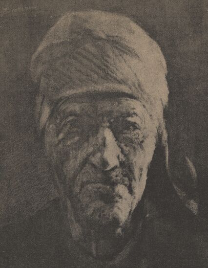 Étude d'une tête de vieille femme, par Théophile Barrau. Image publiée à Paris en 1891 dans le journal : Bulletin - Association amicale L'Aude à Paris