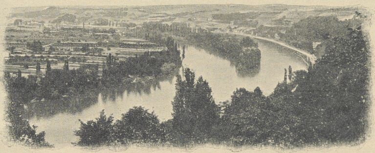 Caluire-et-Cuire : la Saône vue des hauteurs du Vernay. Image publiée à Lyon le 31 janvier 1901 dans le journal : La Vie française